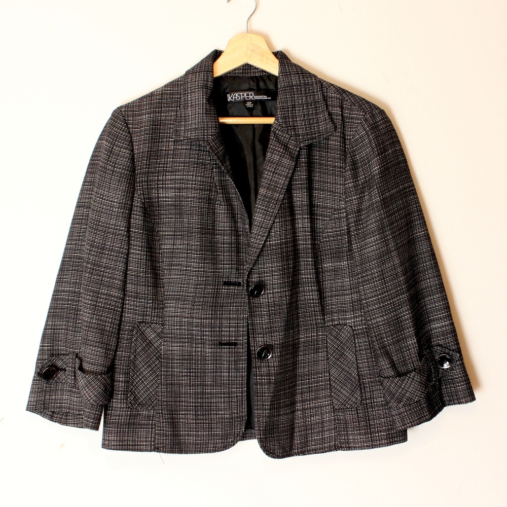Kasper Black and White Plaid Blazer 10P